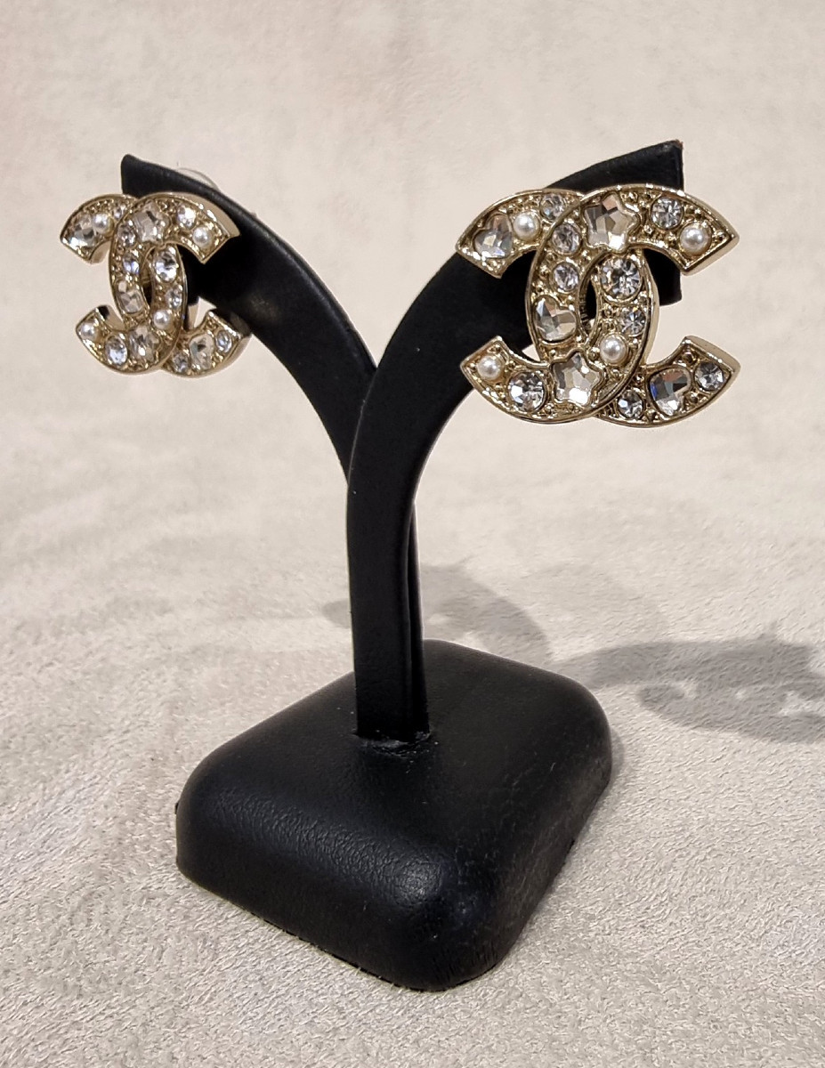 Chanel Pair Of Cc Crystal Double Earrings-photo-3