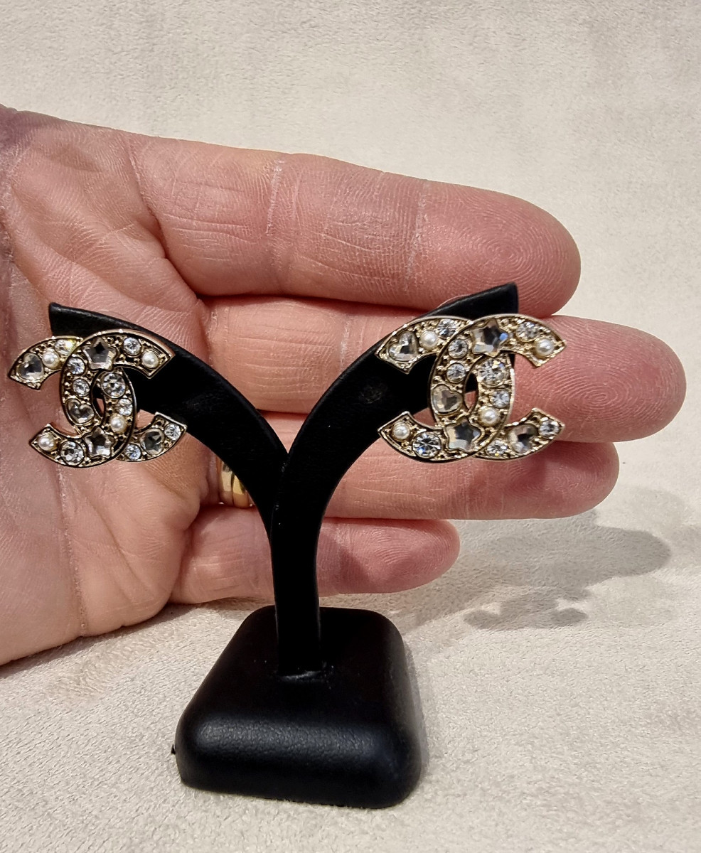Chanel Pair Of Cc Crystal Double Earrings-photo-2