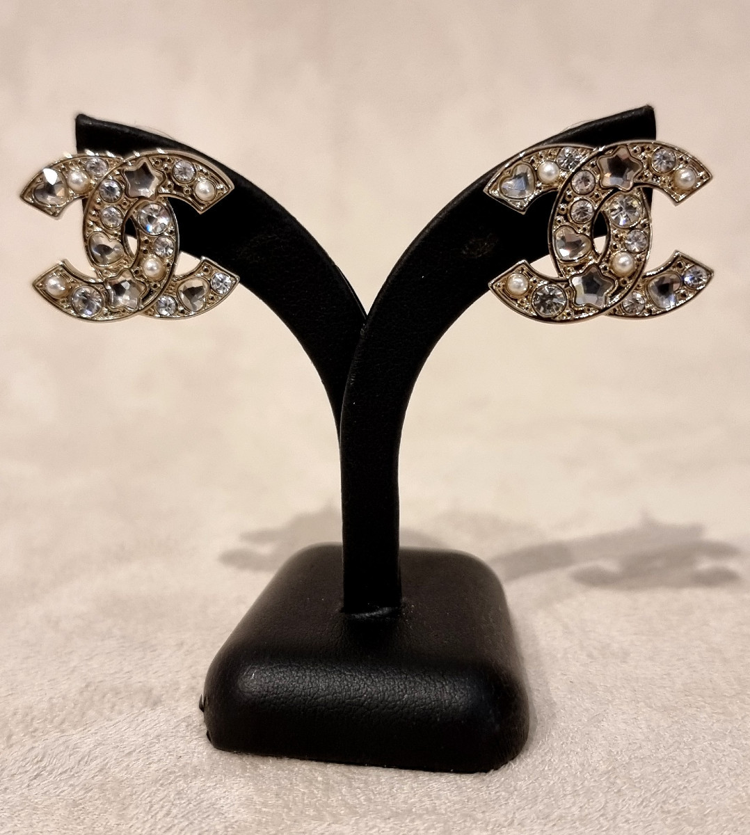 Chanel Pair Of Cc Crystal Double Earrings