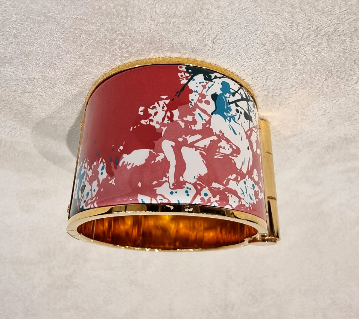 Hermès Bracelet Manchette Modèle Charnière Plaqué Or et émail-photo-2