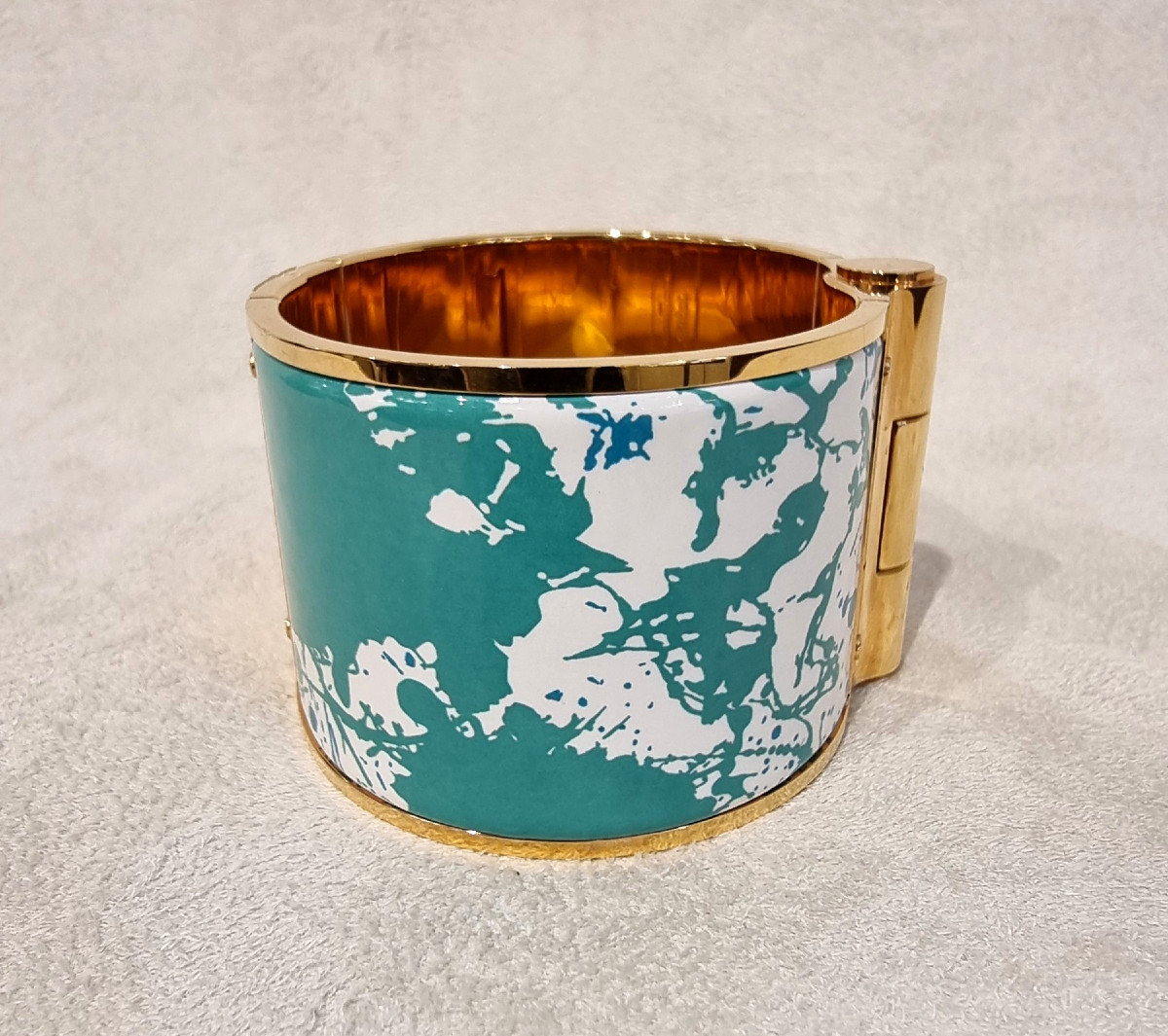 Hermès Bracelet Manchette Modèle Charnière Plaqué Or et émail-photo-4