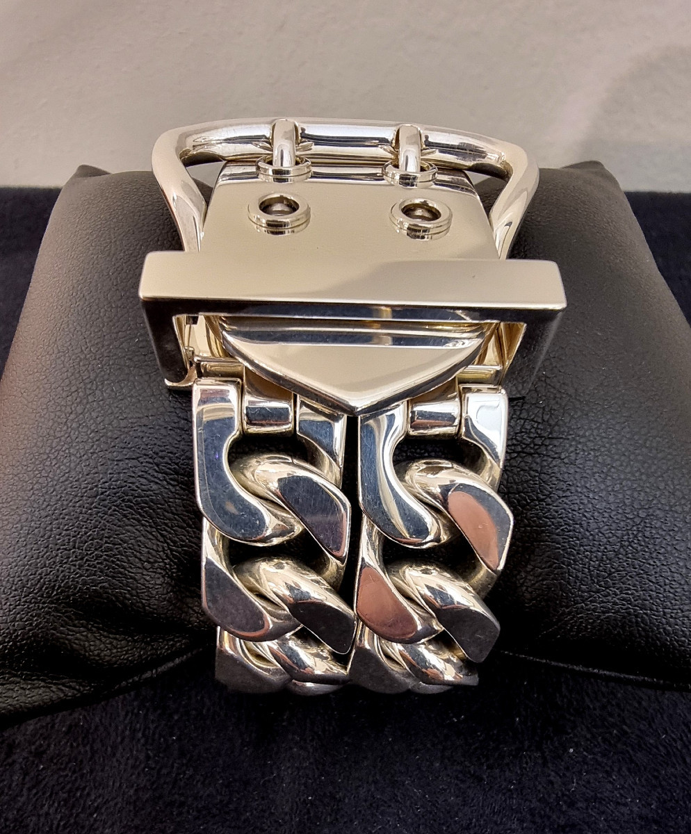 Hermès Bracelet Boucle Sellier Double Rangs XL en Argent -photo-4