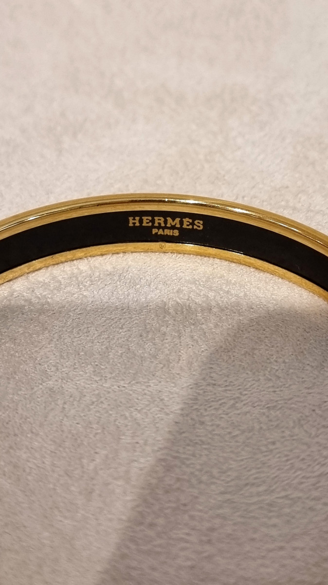 Hermès Bracelet plaqué or et émail Décor intruments de musique-photo-6