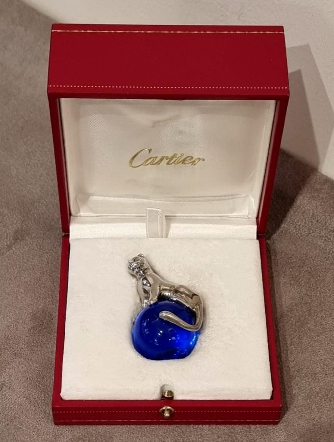 Cartier Panthère Paperweight In Silver And Blue Crystal-photo-2