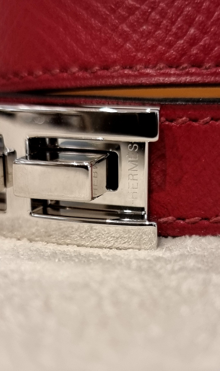 Hermès Drag Bracelet, 2 Rows, Palladium Silver And Red Leather-photo-1