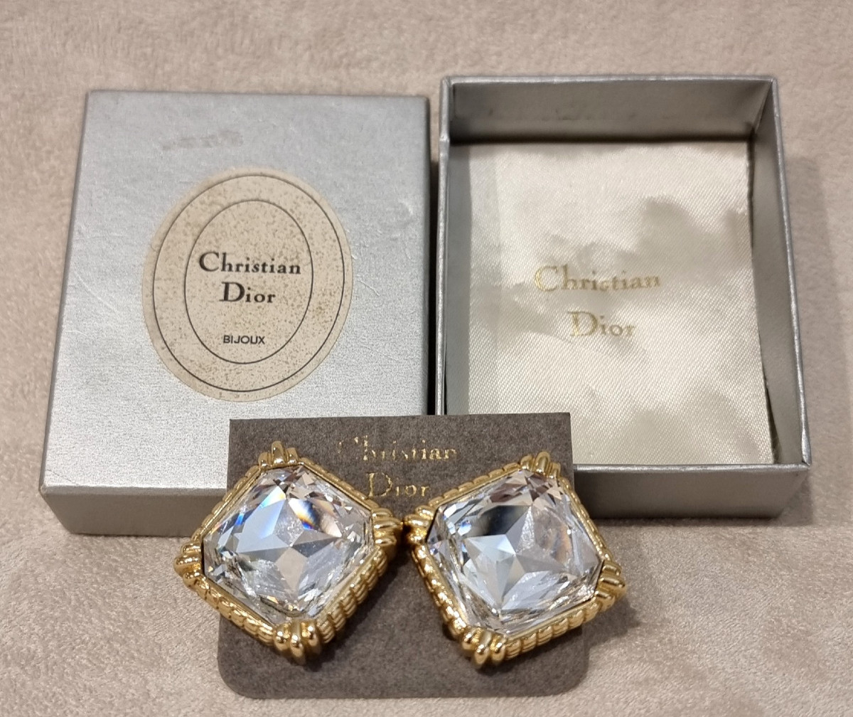 Christian Dior Pair Of Crystal And Gold-tone Metal Ear Clips-photo-3