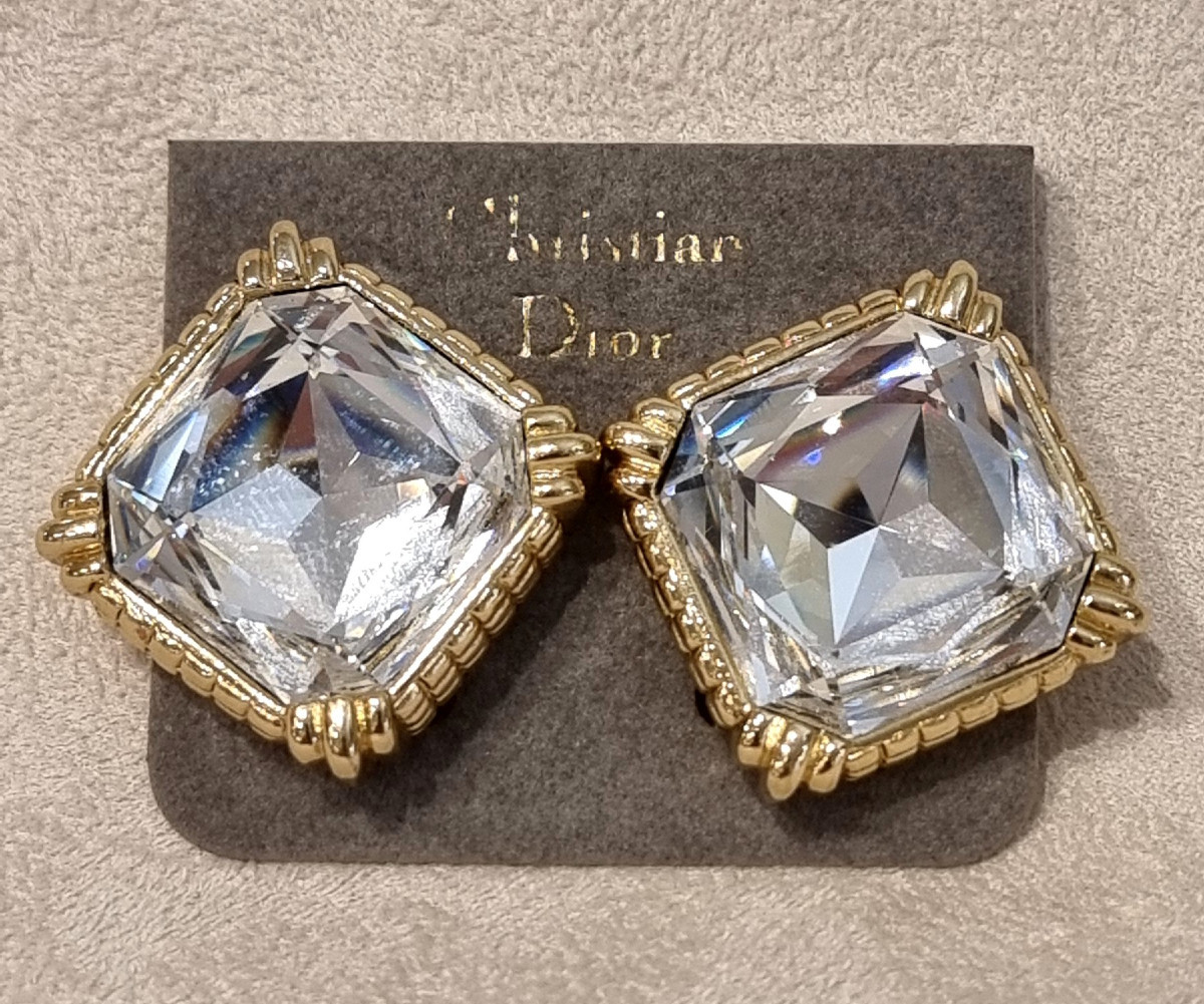 Christian Dior Pair Of Crystal And Gold-tone Metal Ear Clips-photo-4