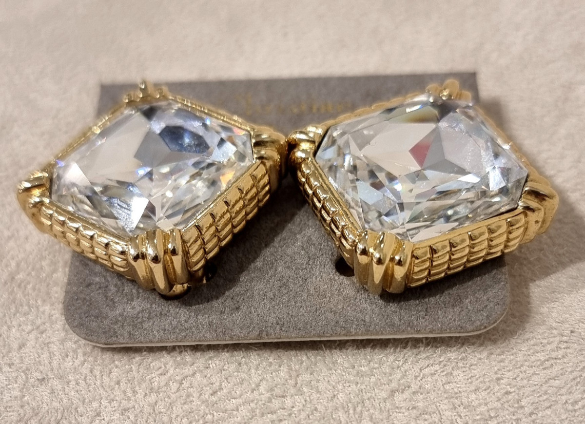 Christian Dior Pair Of Crystal And Gold-tone Metal Ear Clips-photo-2