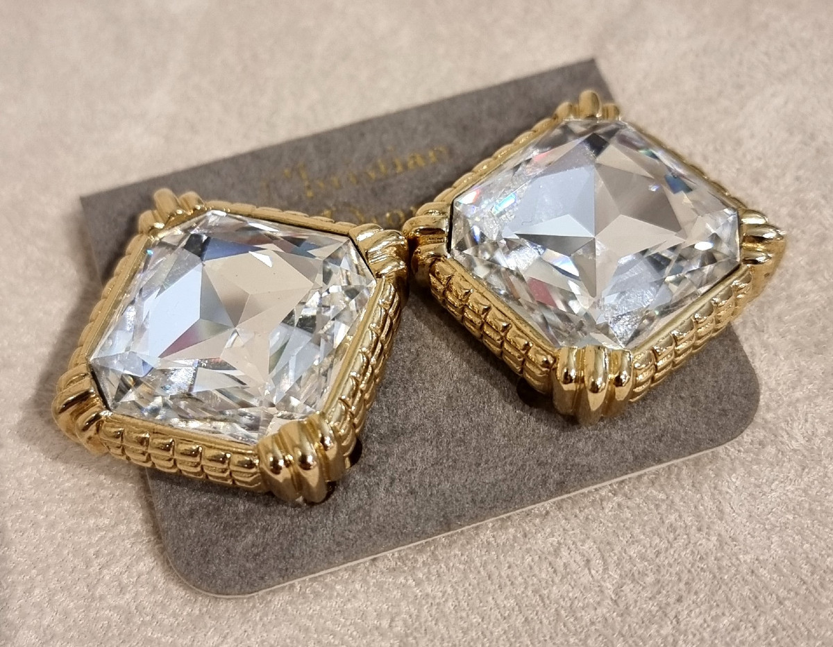 Christian Dior Pair Of Crystal And Gold-tone Metal Ear Clips-photo-3