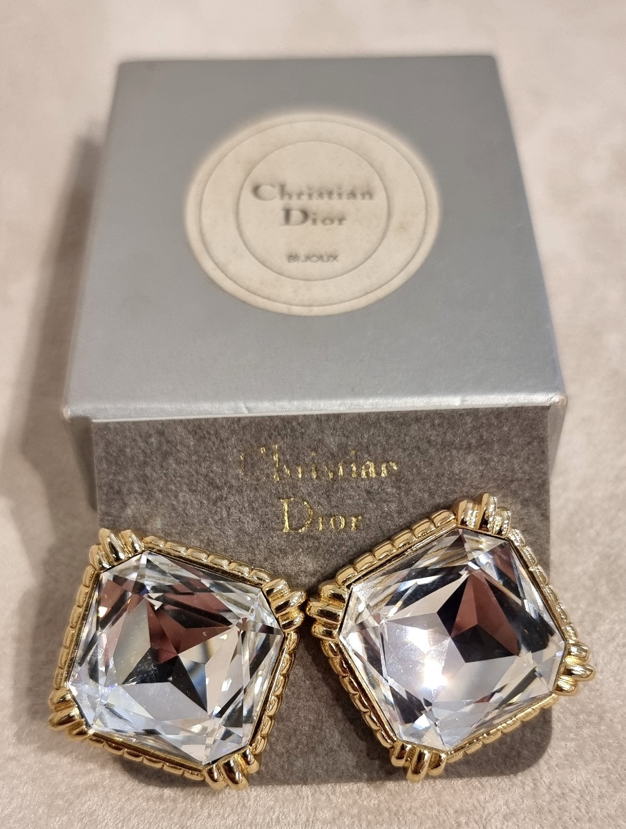 Christian Dior Pair Of Crystal And Gold-tone Metal Ear Clips