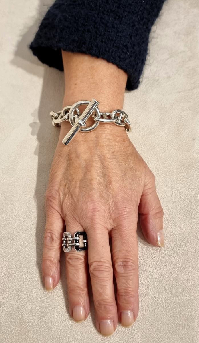 Hermès Paris Bracelet Chaîne d'Ancre Grand Modèle en Argent 925 millièmes -photo-3