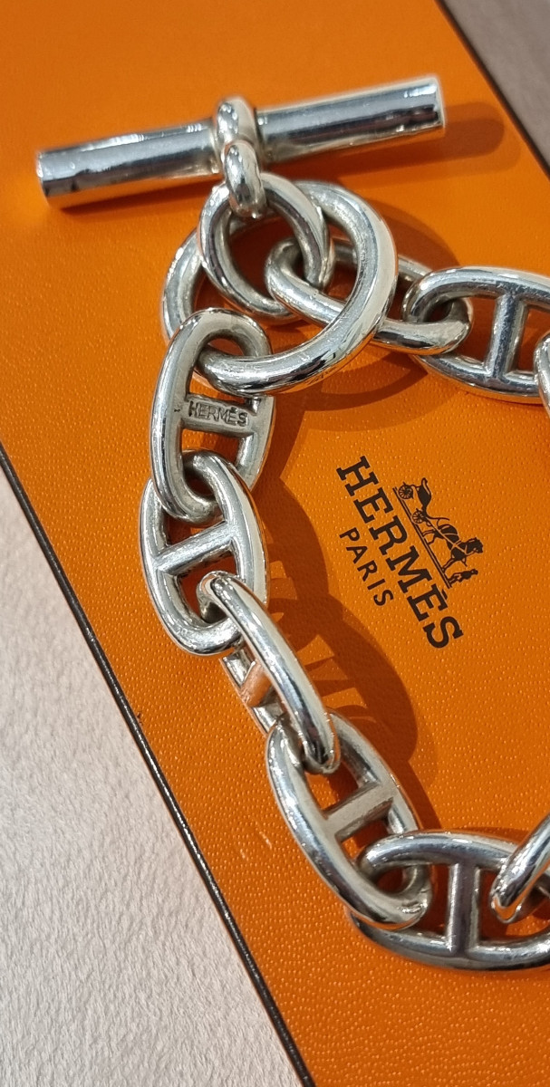 Hermès Paris Bracelet Chaîne d'Ancre Grand Modèle en Argent 925 millièmes -photo-4