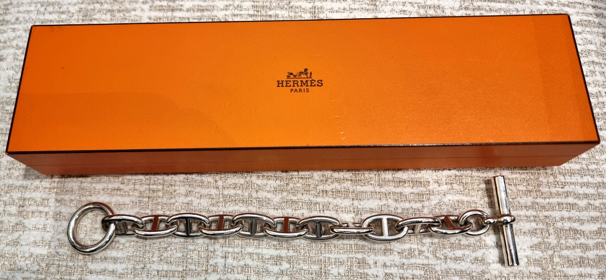 Hermès Paris Bracelet Chaîne d'Ancre Grand Modèle en Argent 925 millièmes -photo-7