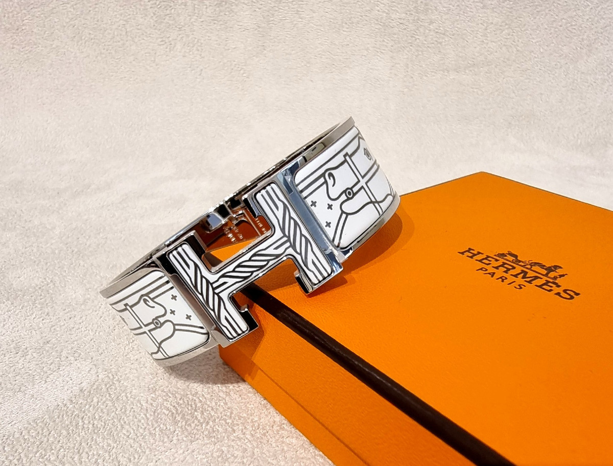 Hermès Clic H Bracelet, Quadrige Platinum Model, White  