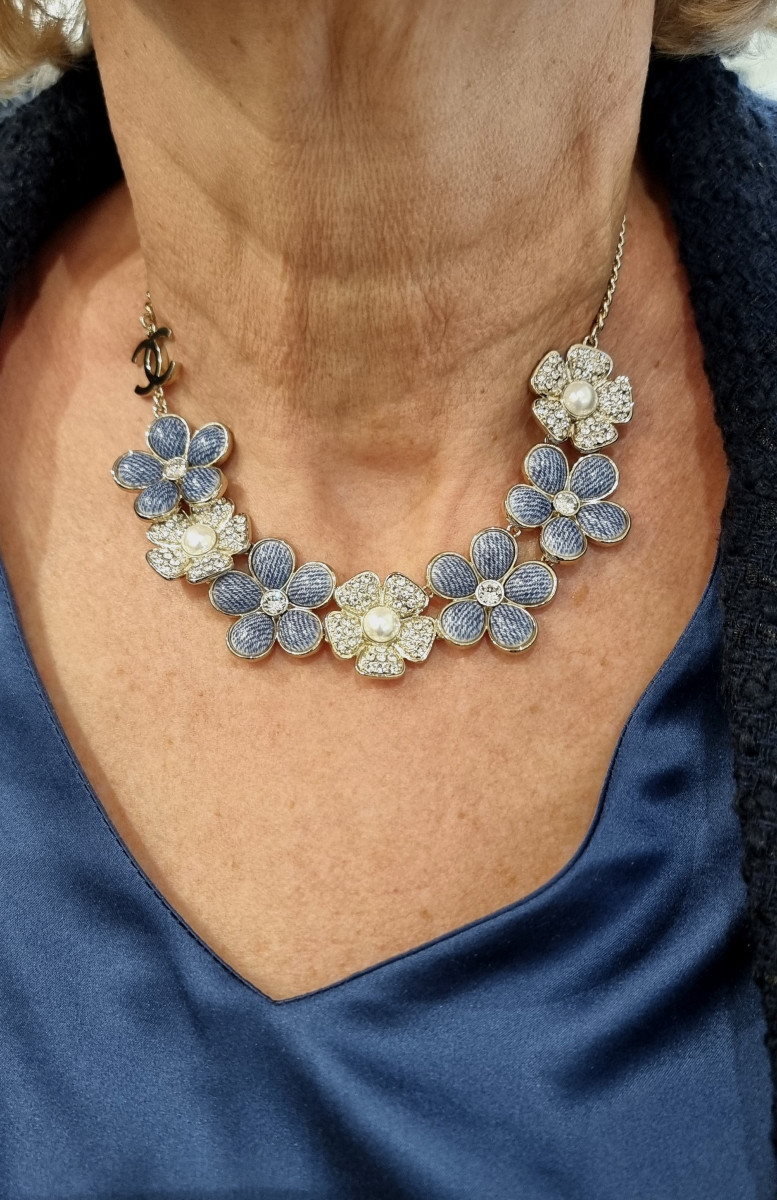 CHANEL Collier Choker cristal  métal doré -photo-2