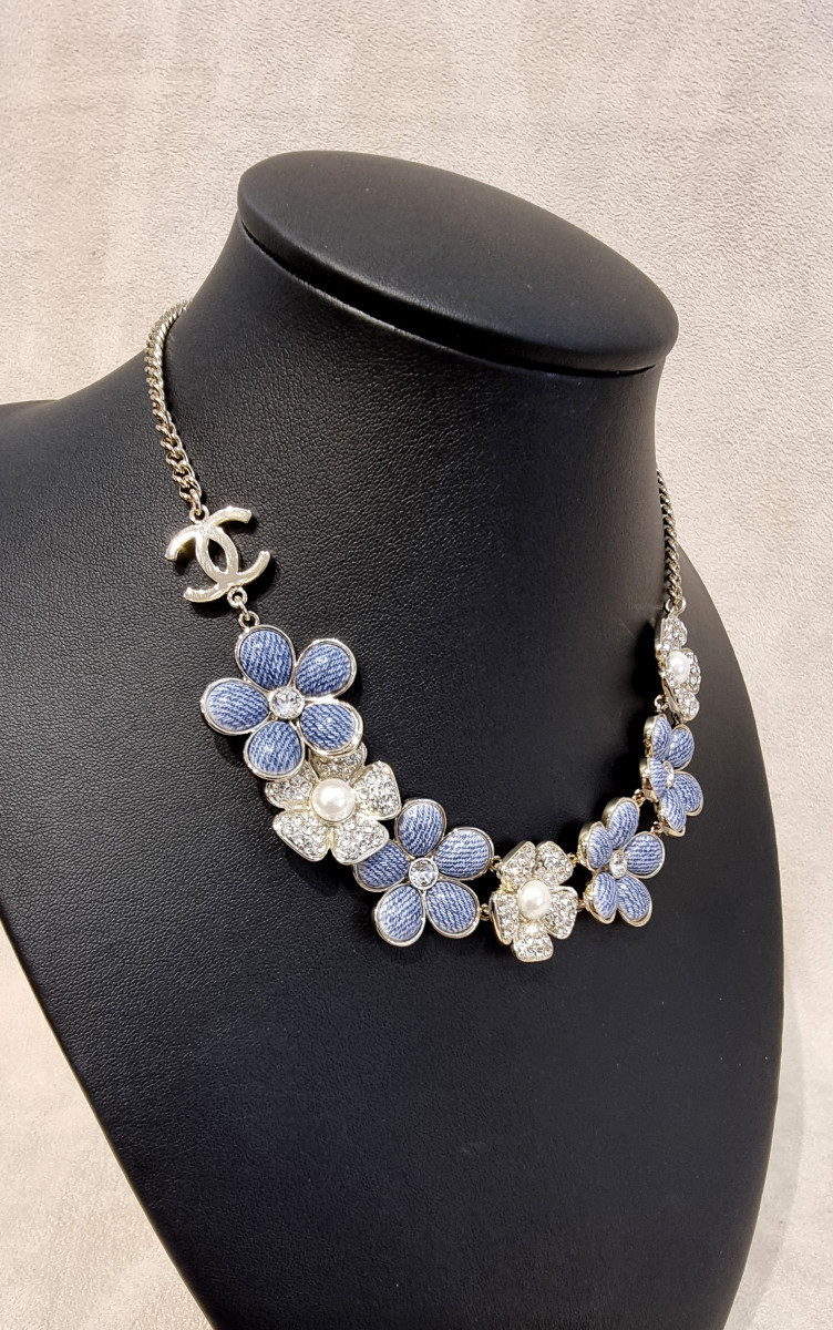 CHANEL Collier Choker cristal  métal doré -photo-3