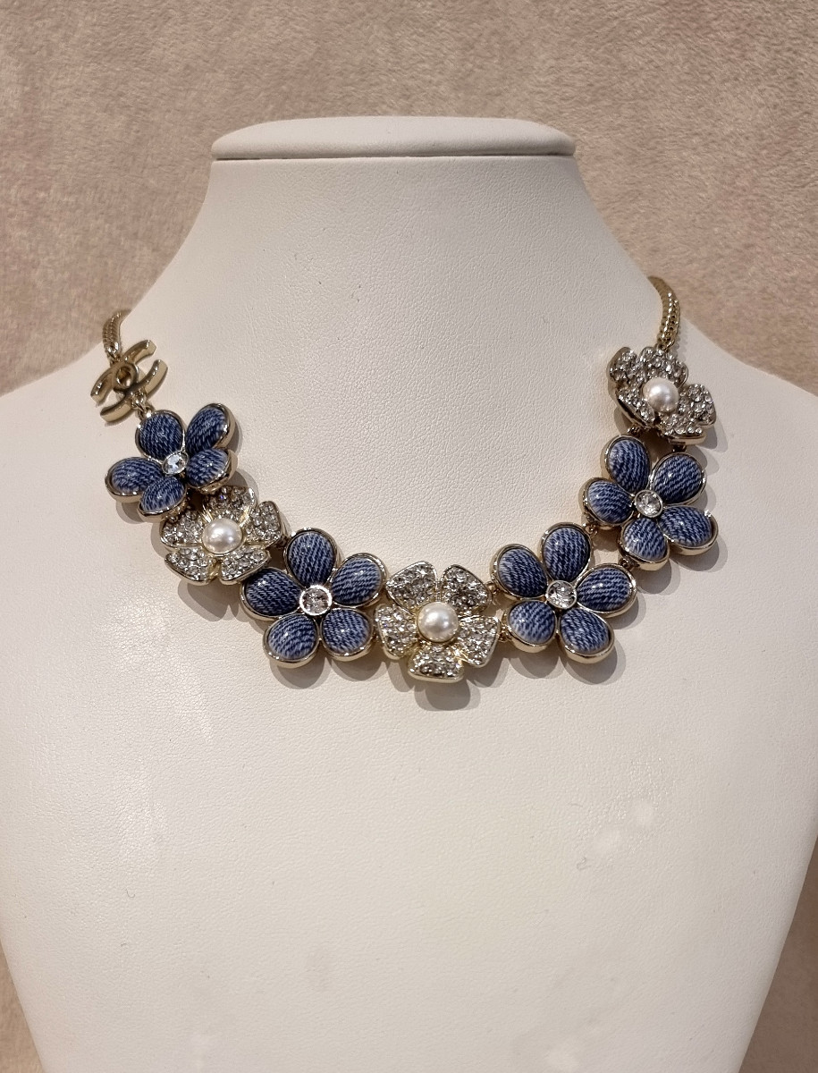 CHANEL Collier Choker cristal  métal doré -photo-4