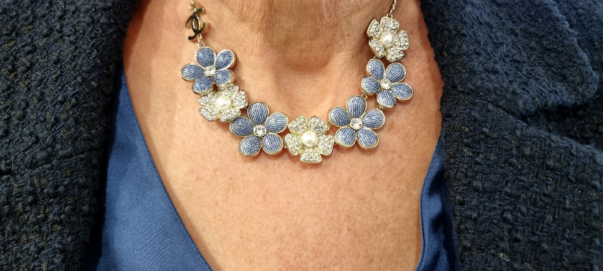 CHANEL Collier Choker cristal  métal doré -photo-2