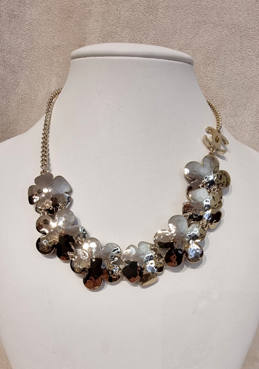 CHANEL Collier Choker cristal  métal doré -photo-4