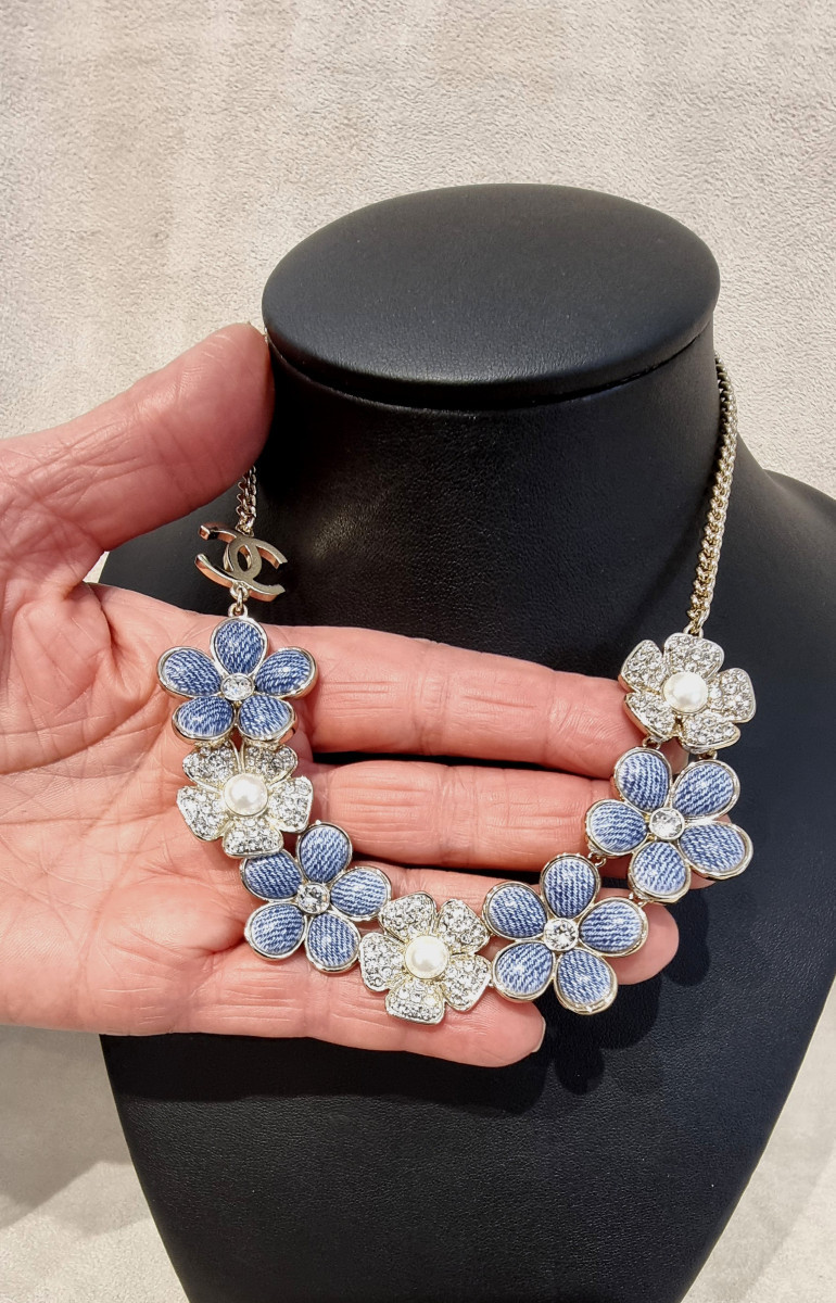 CHANEL Collier Choker cristal  métal doré -photo-6