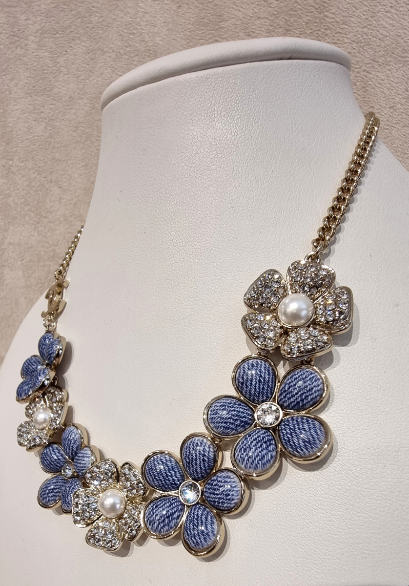 CHANEL Collier Choker cristal  métal doré -photo-8