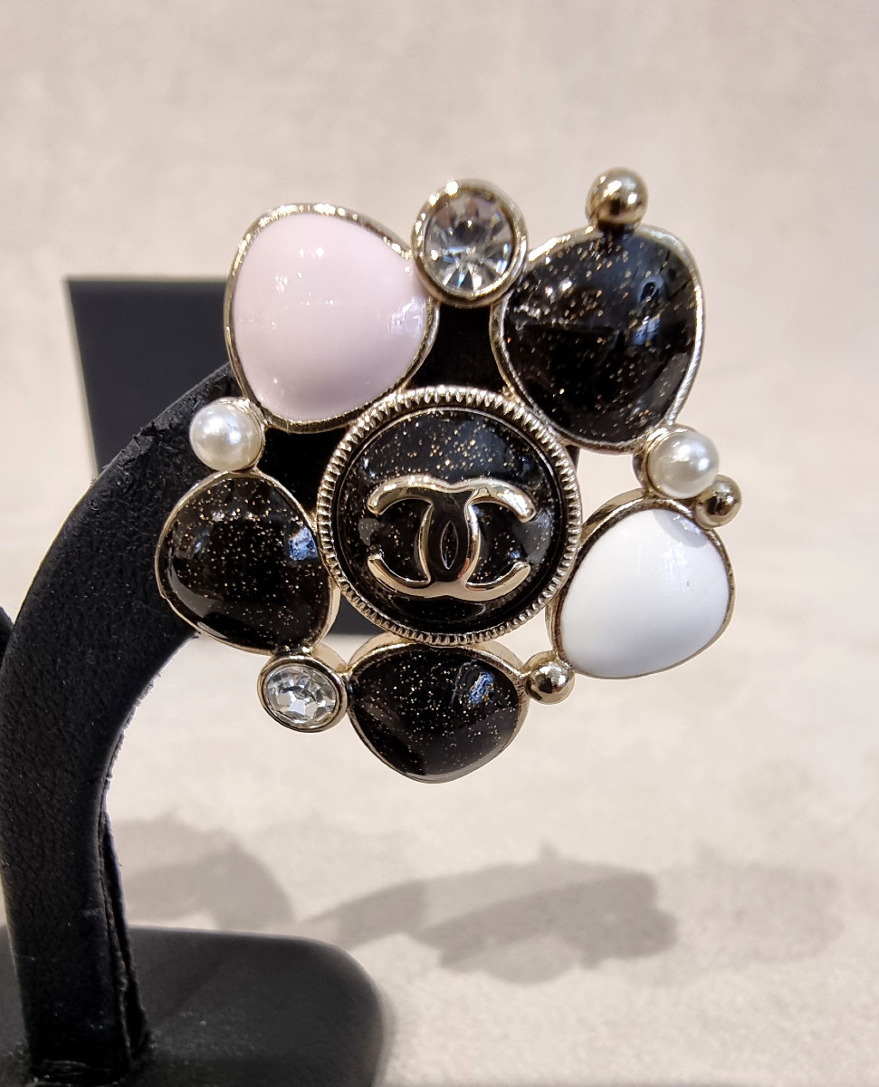 Chanel Pair Of Gold-tone Metal Earrings With Crystal & Resin-photo-3