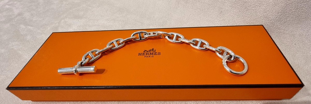 Hermès Paris Anchor Chain Bracelet In 925 Sterling Silver -photo-2