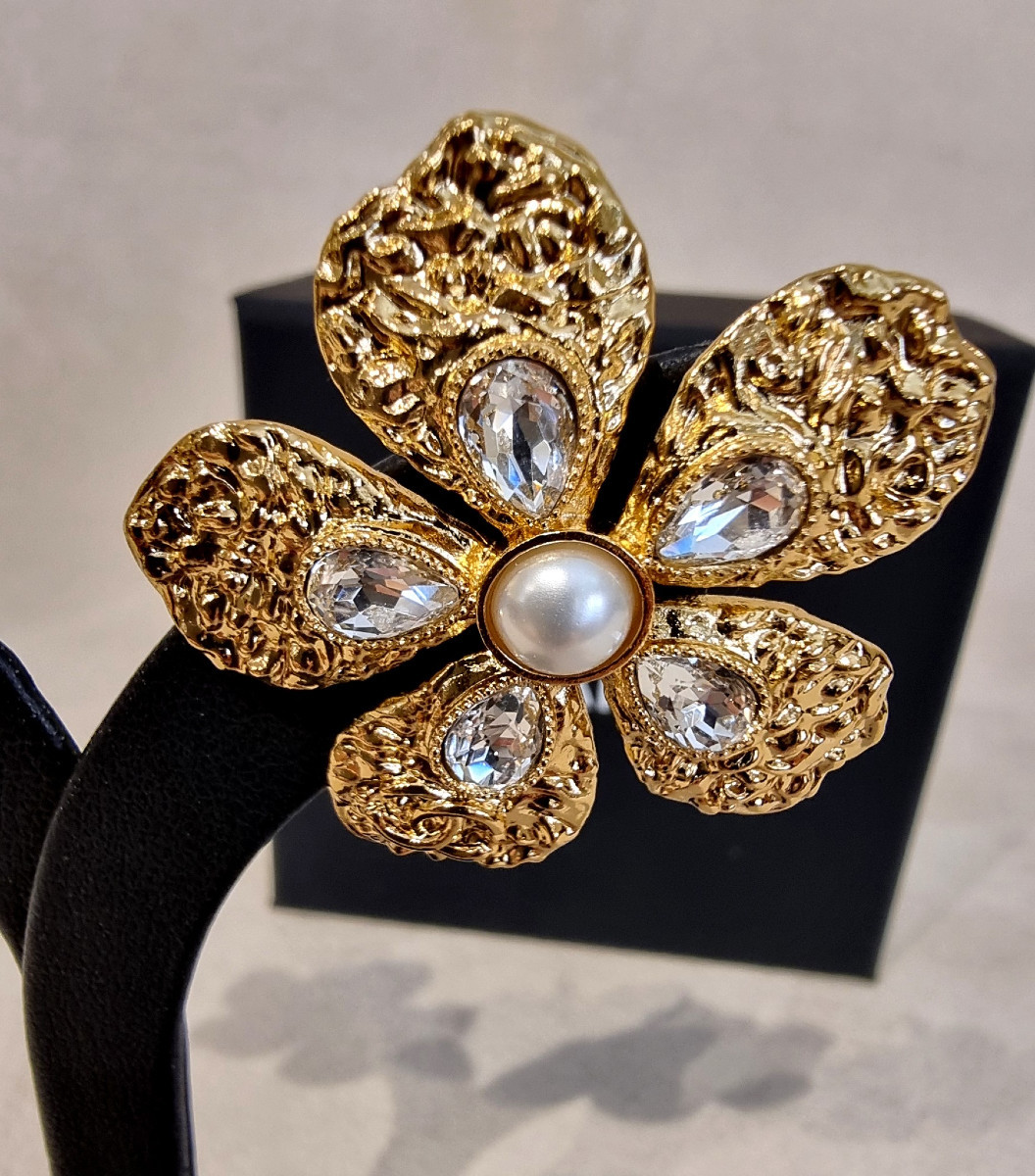 Chanel Paire De Boucles D'Oreilles Métal doré & cristal-photo-4