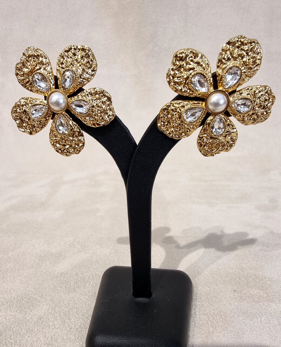 Chanel Paire De Boucles D'Oreilles Métal doré & cristal-photo-1
