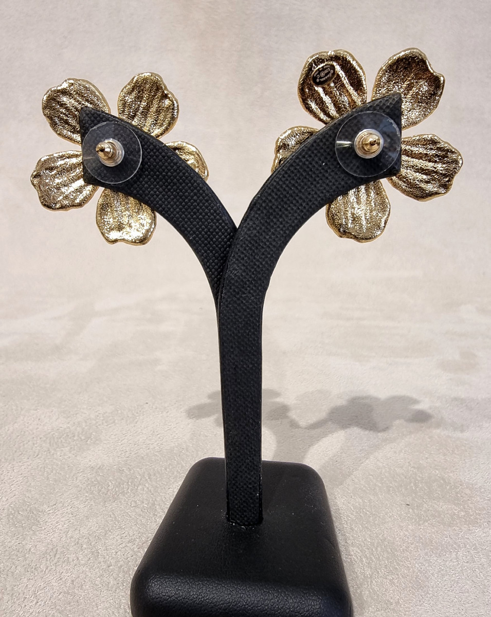 Chanel Paire De Boucles D'Oreilles Métal doré & cristal-photo-3