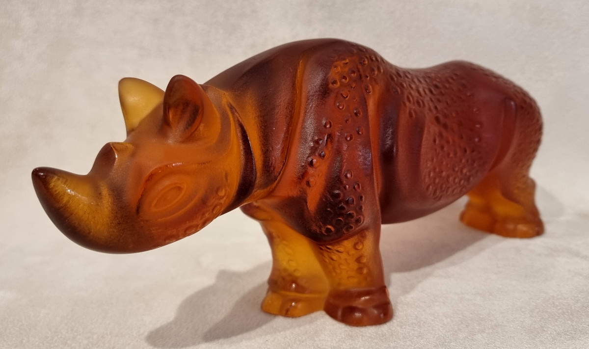 Lalique Rhinoceros Toba Model Amber Crystal-photo-2