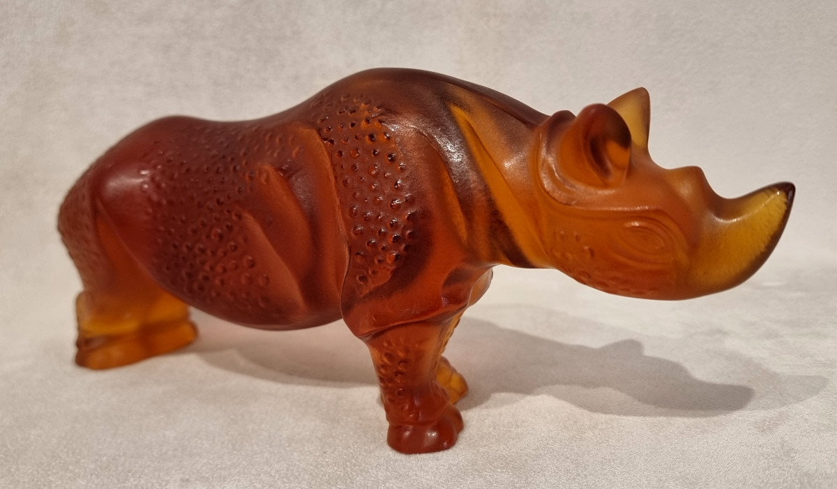 Lalique Rhinoceros Toba Model Amber Crystal-photo-3