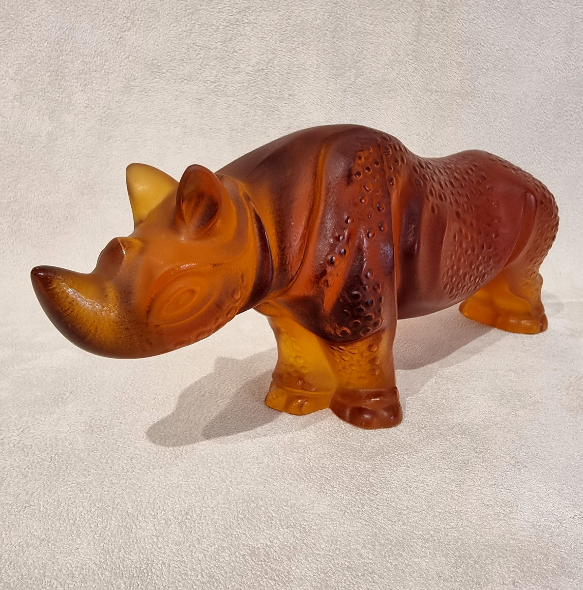Lalique Rhinoceros Toba Model Amber Crystal-photo-3
