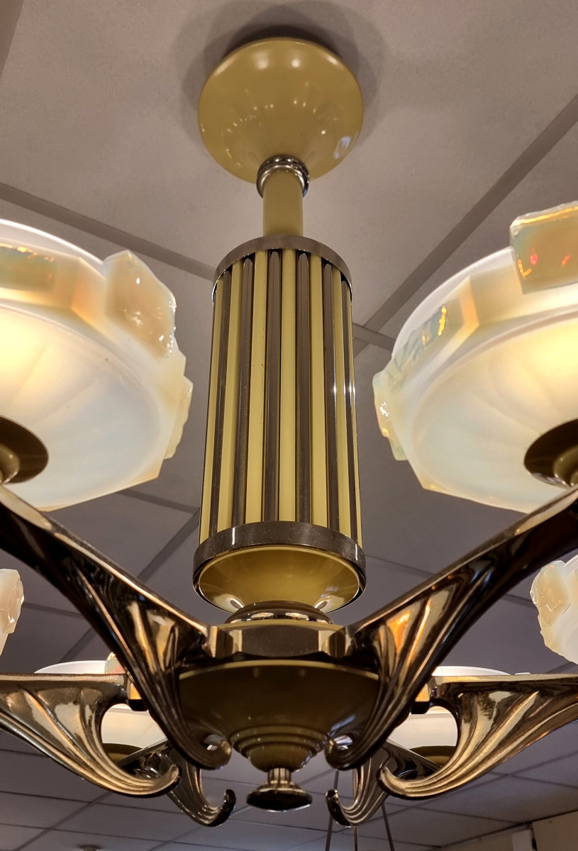Petitot & Ezan Art Deco Chandelier 1930-1940-photo-4