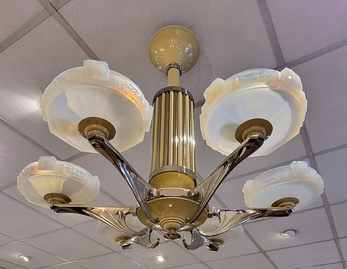 Petitot & Ezan Art Deco Chandelier 1930-1940