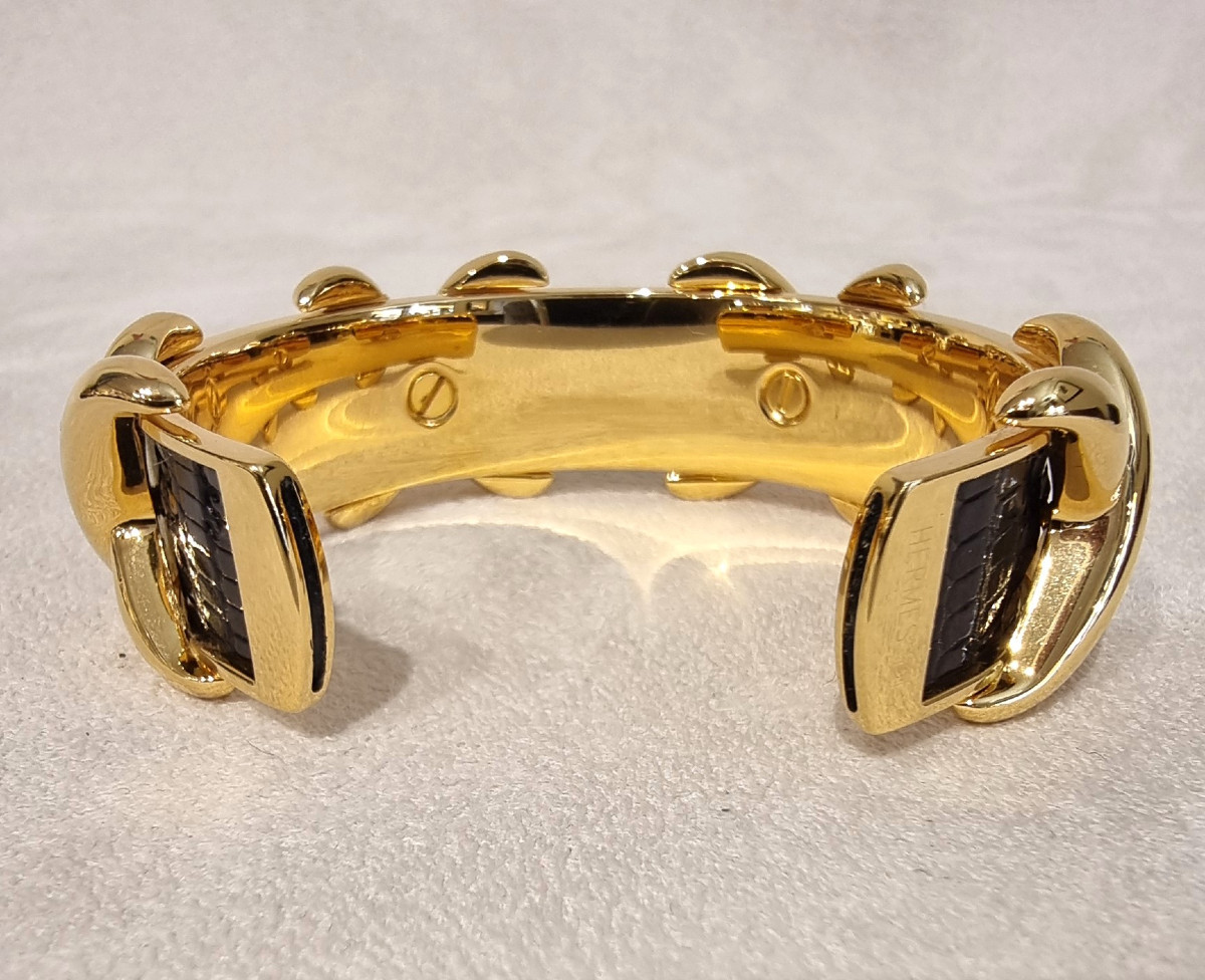 Hermès Bracelet plaqué Or et Lézard -photo-4