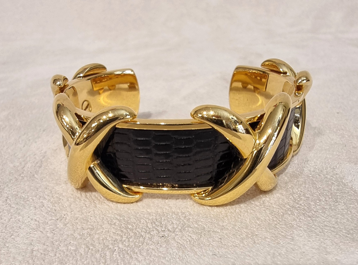Hermès Bracelet plaqué Or et Lézard -photo-1