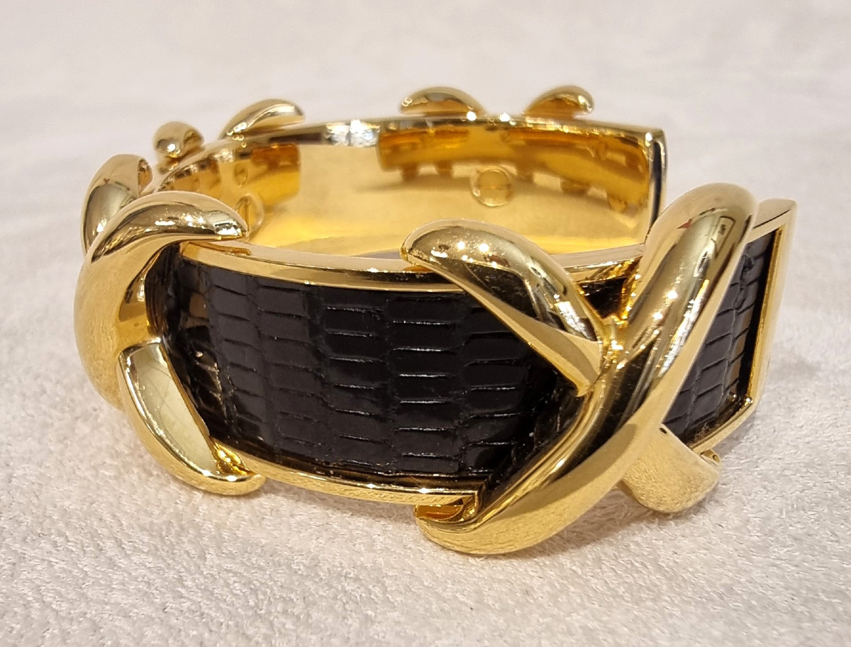 Hermès Bracelet plaqué Or et Lézard -photo-3