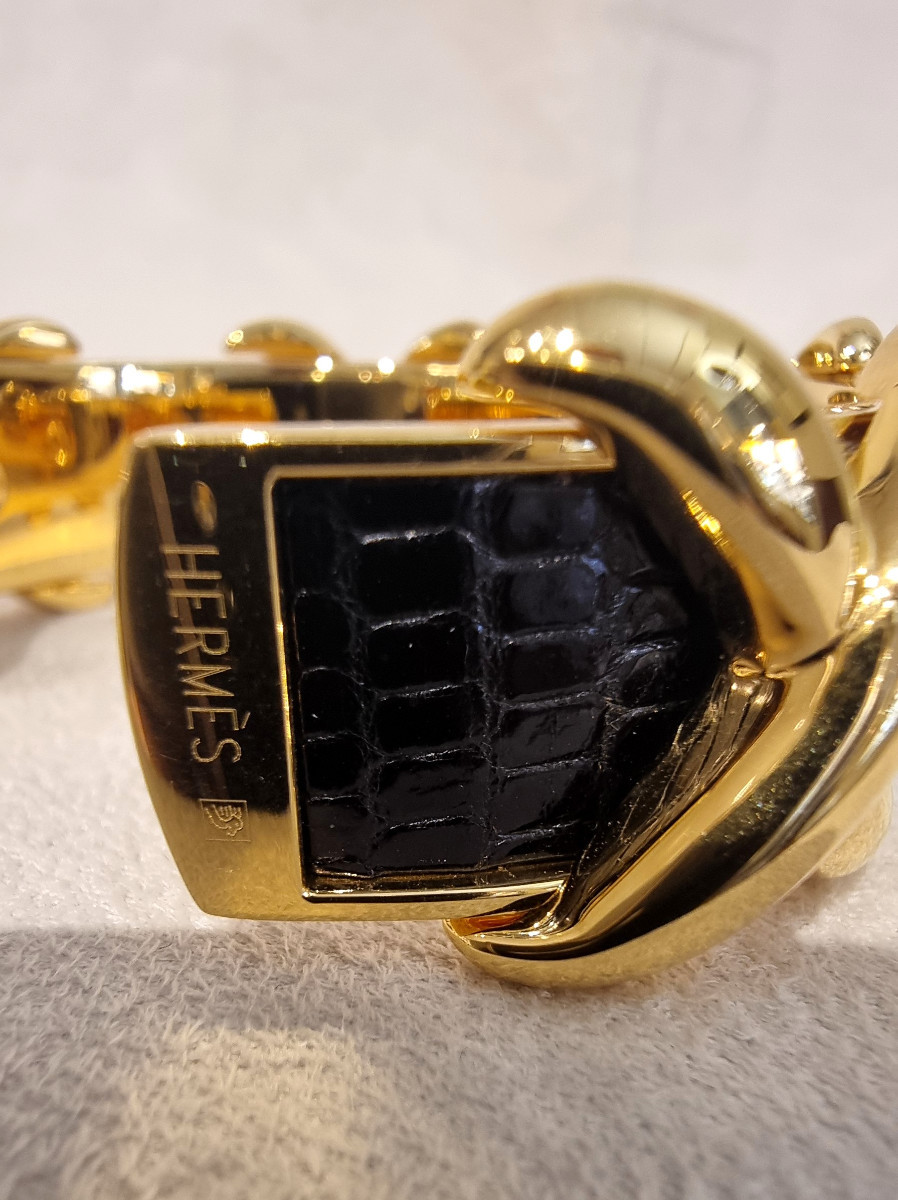Hermès Bracelet plaqué Or et Lézard -photo-6