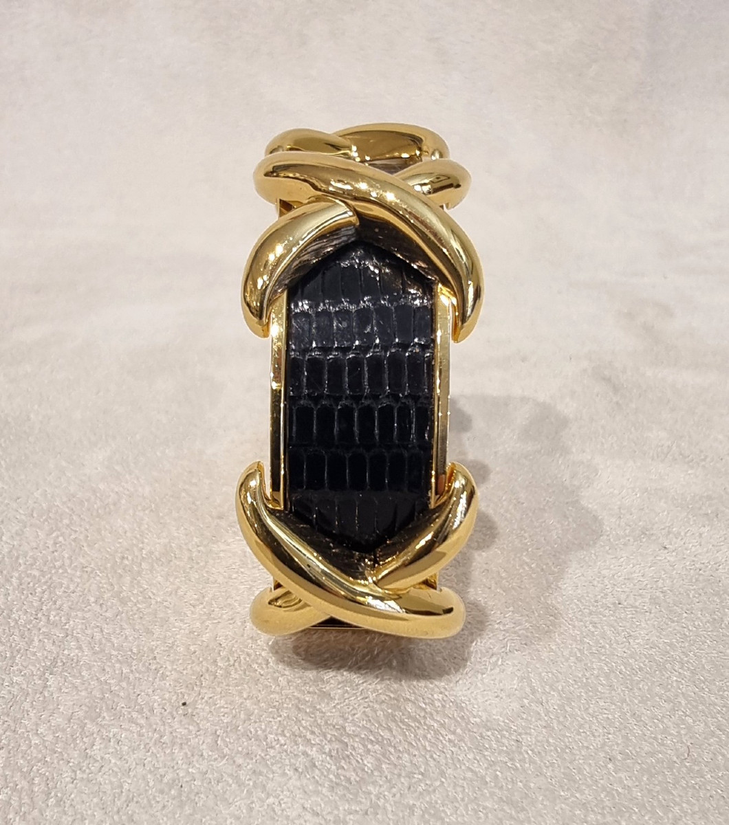 Hermès Bracelet plaqué Or et Lézard -photo-7