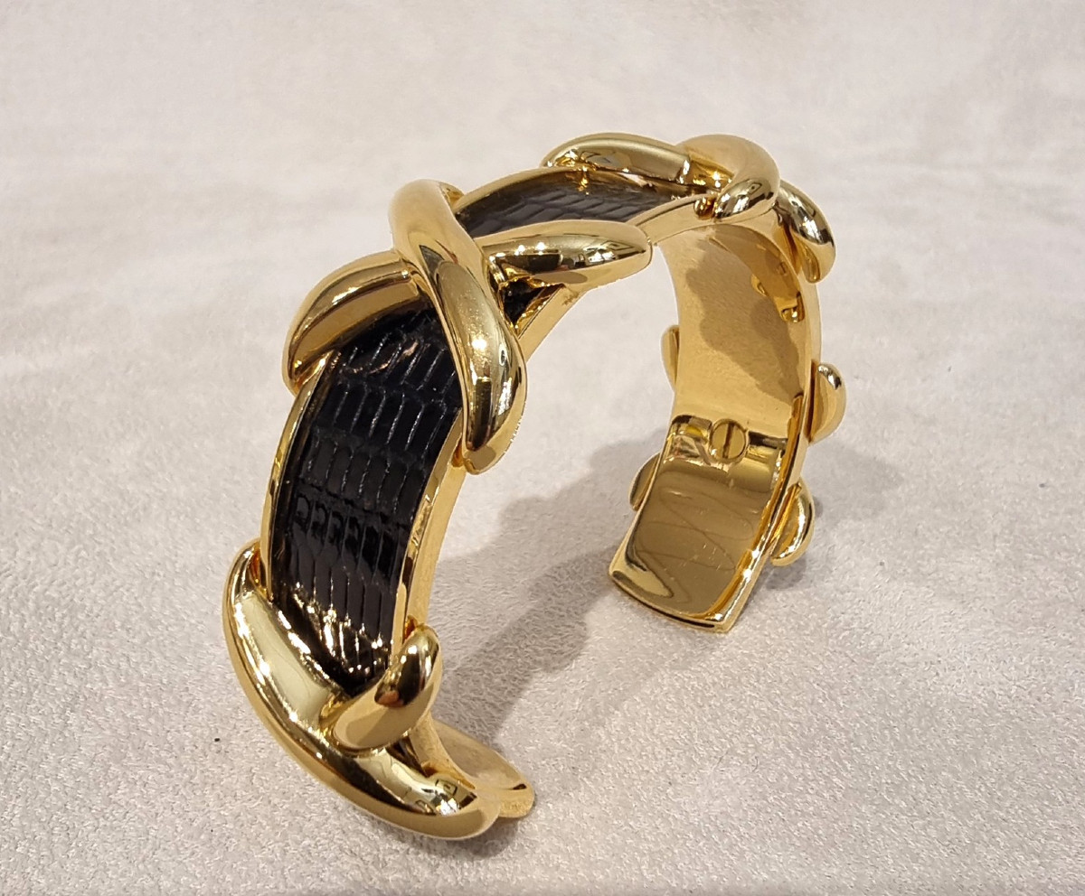 Hermès Bracelet plaqué Or et Lézard 
