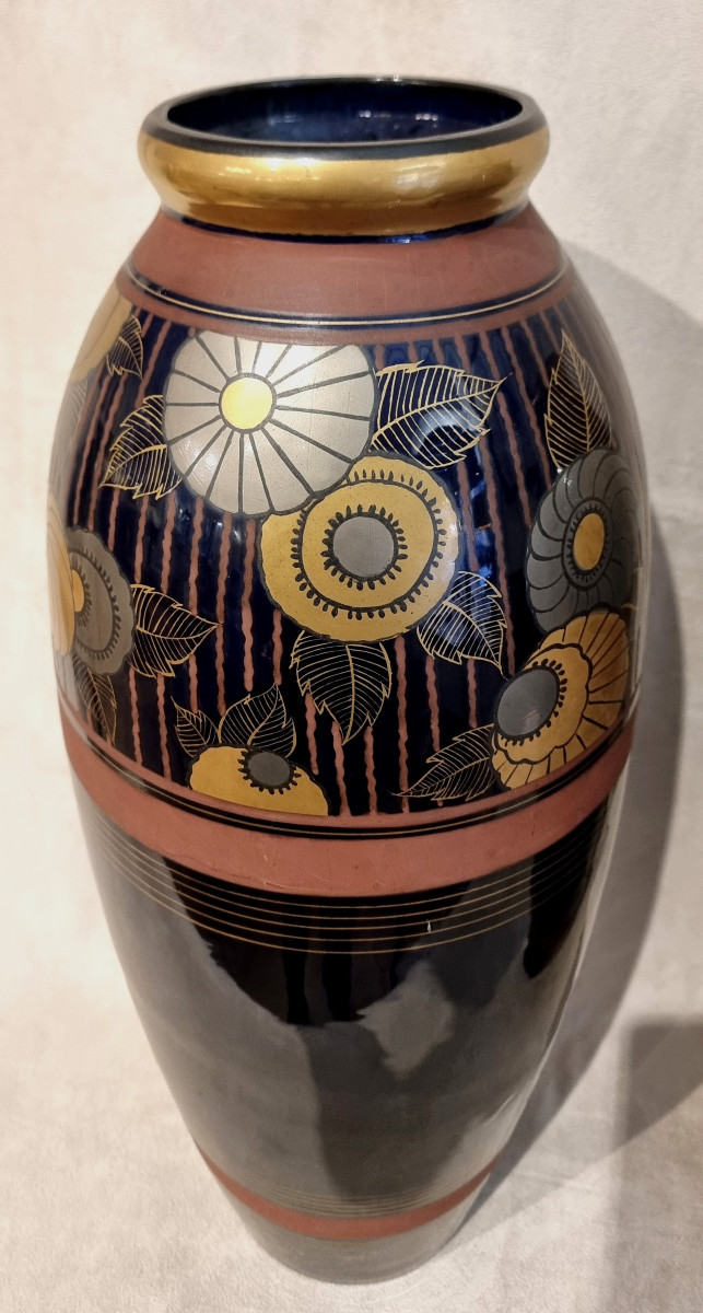 Louis Dage Pair Of Art Deco Polychrome Ceramic Vases 1920-1925-photo-2