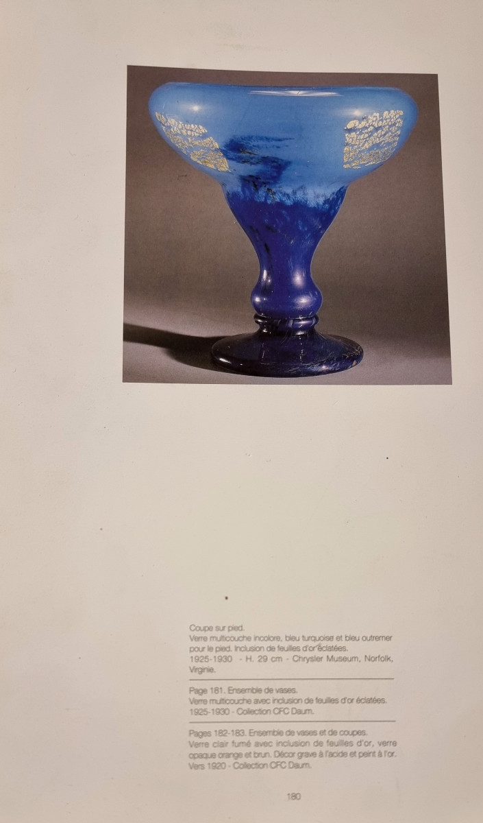 Daum Nancy Coupe Sur Pied Verre Multicouche Bleu Inclusion Or Art Déco 1925-1930-photo-7