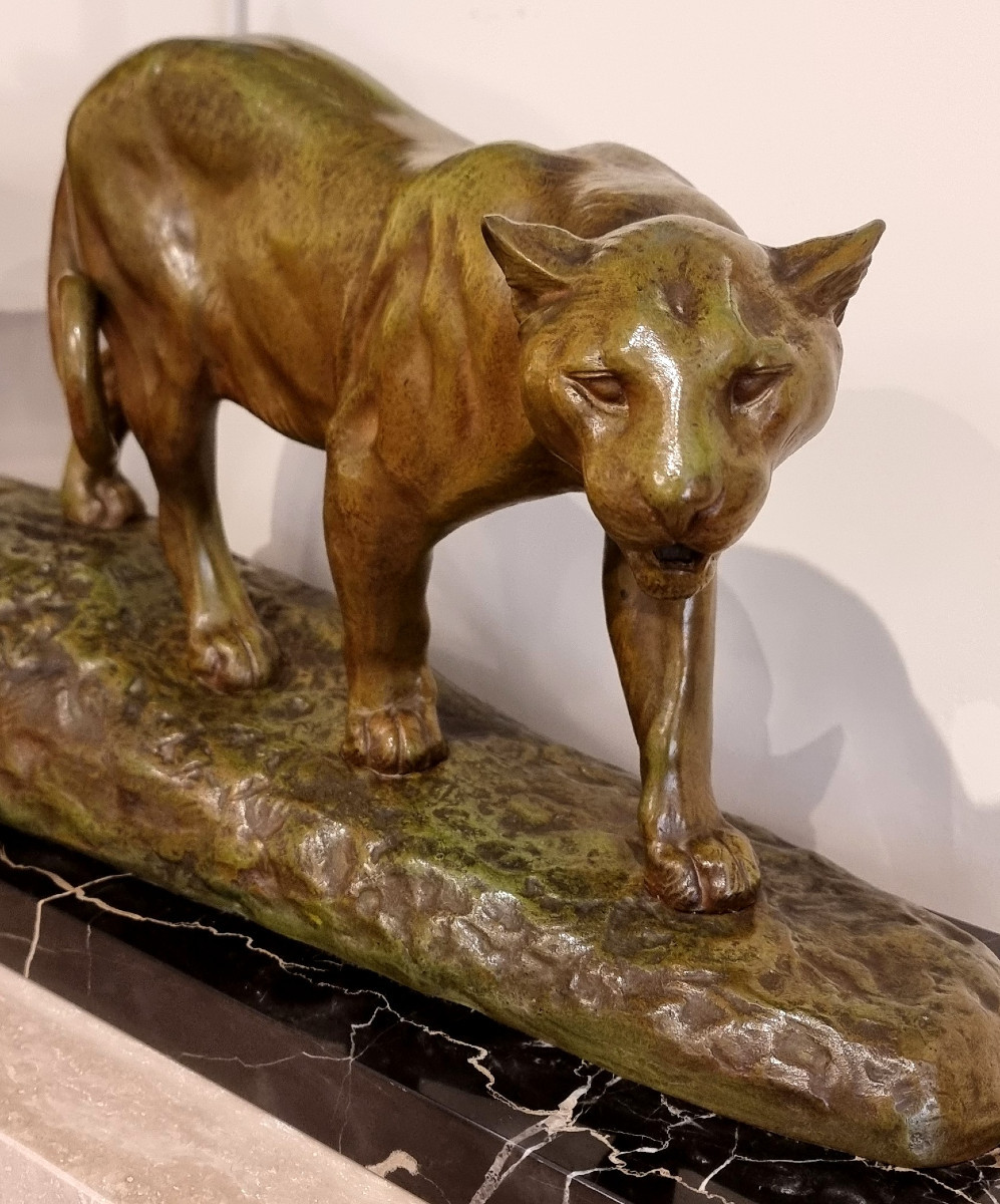 Louis Riché Bronze Sculpture 2 Lionesses Art Deco 1920-1925-photo-1