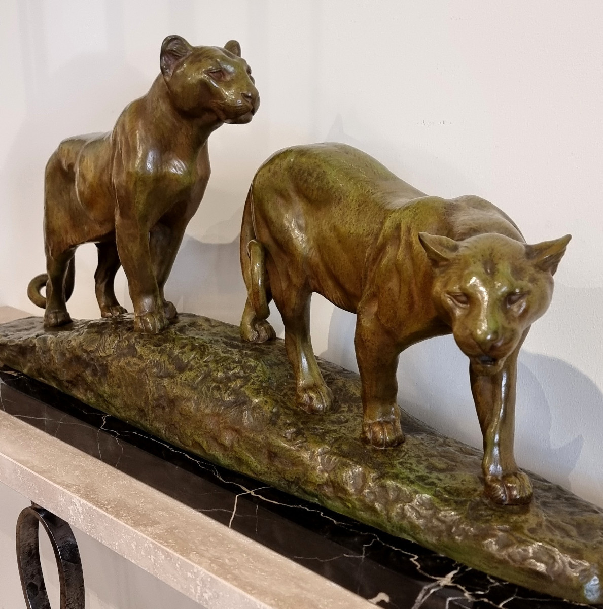 Louis Riché Bronze Sculpture 2 Lionesses Art Deco 1920-1925-photo-2