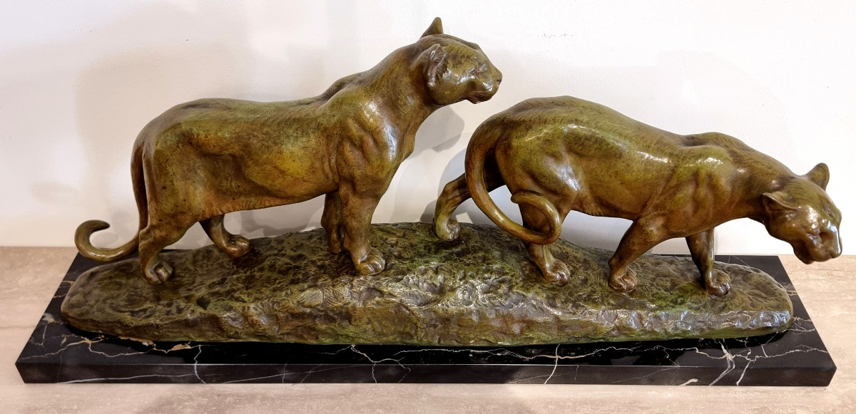 Louis Riché Bronze Sculpture 2 Lionesses Art Deco 1920-1925-photo-3