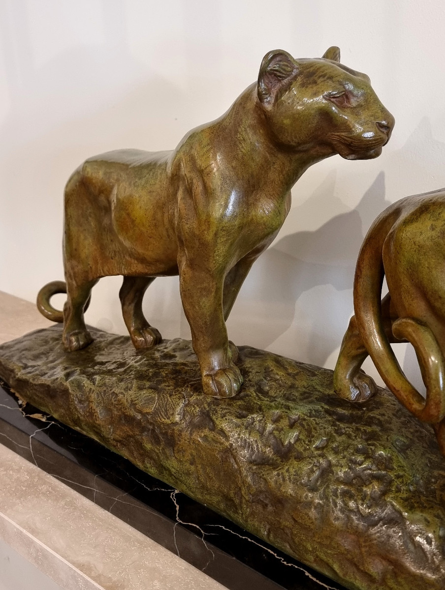 Louis Riché Bronze Sculpture 2 Lionesses Art Deco 1920-1925-photo-7