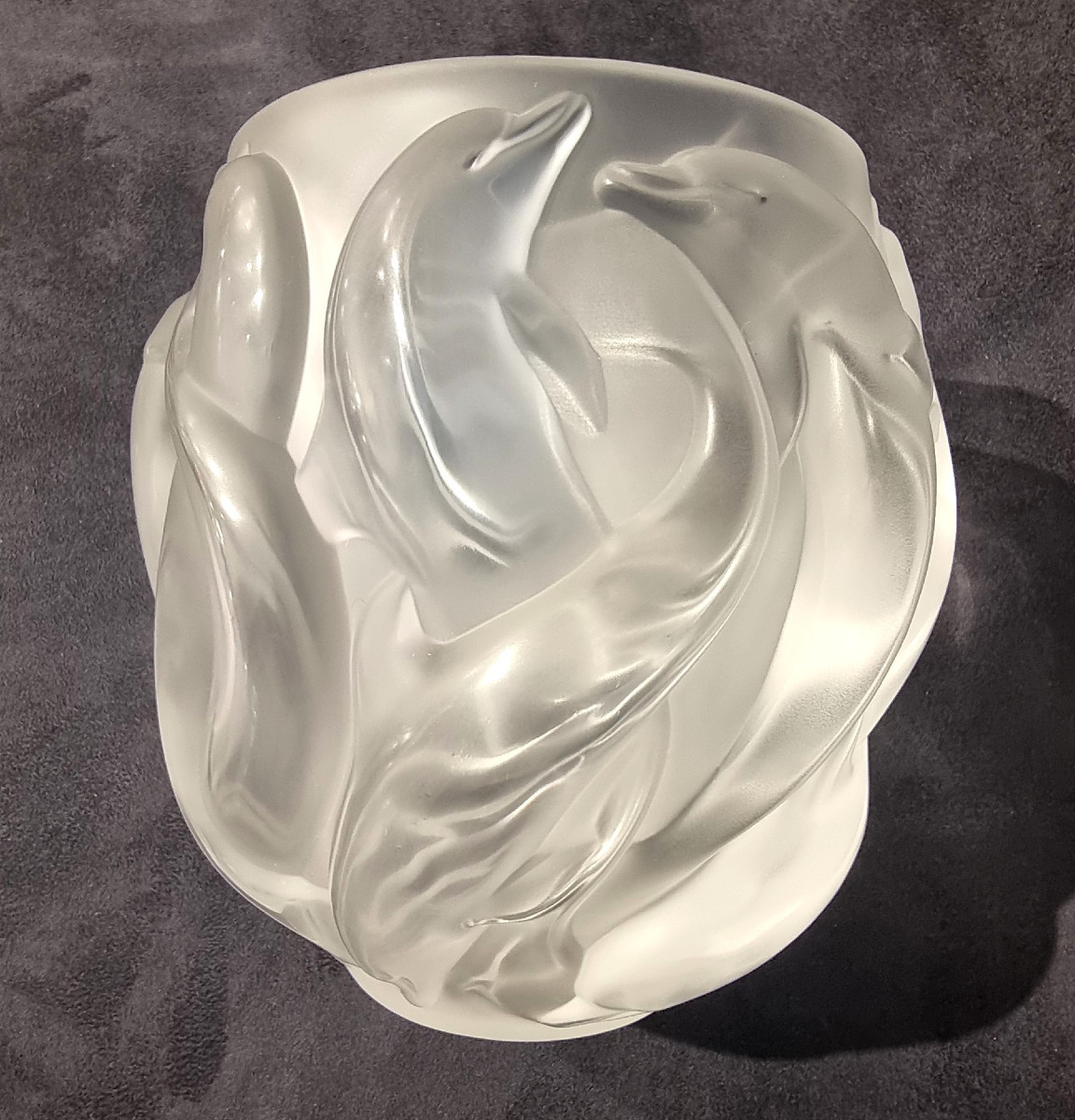 LALIQUE FRANCE Vase Dauphins en cristal  -photo-3