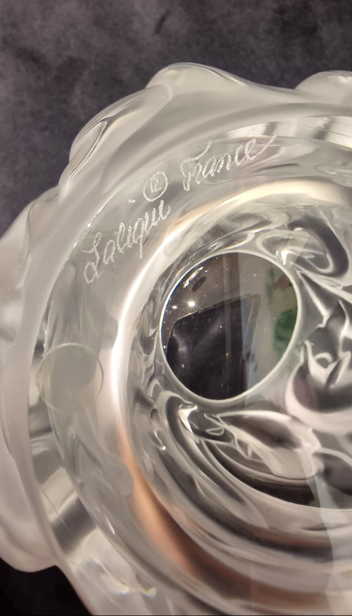 LALIQUE FRANCE Vase Dauphins en cristal  -photo-3