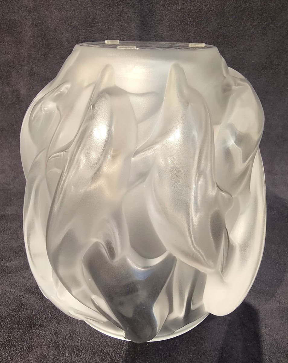 LALIQUE FRANCE Vase Dauphins en cristal  -photo-5